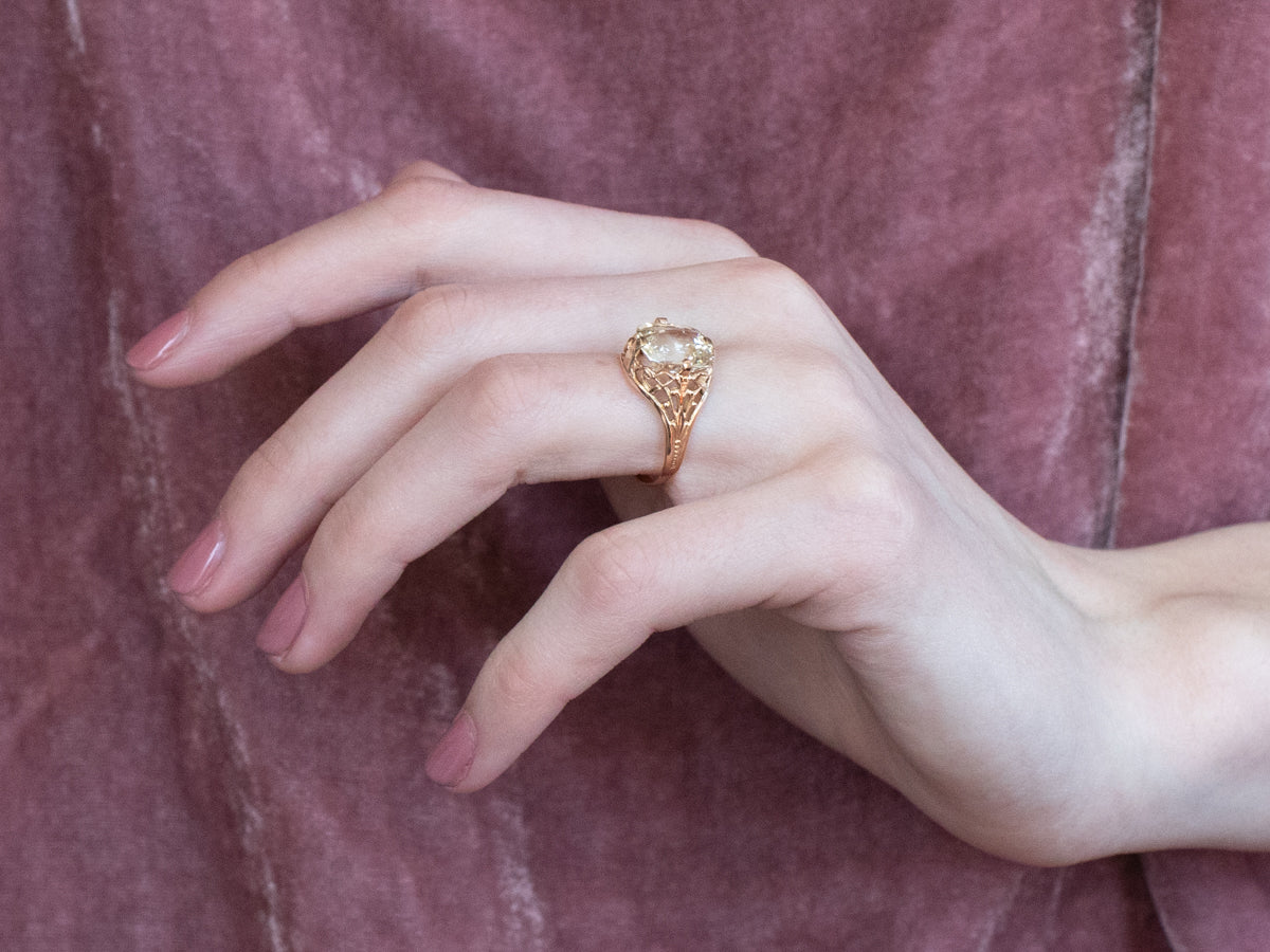 Yellow Sapphire Art Deco Gold Filigree Statement Ring