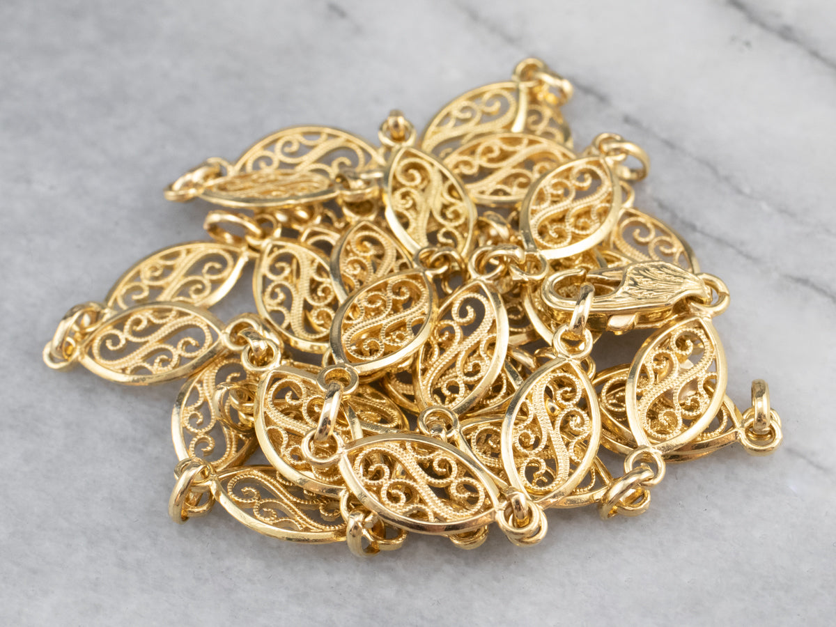 18K Gold Filigree Link Chain