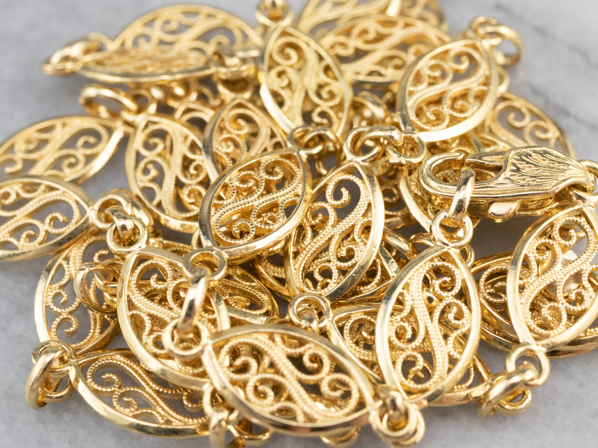 18K Gold Filigree Link Chain