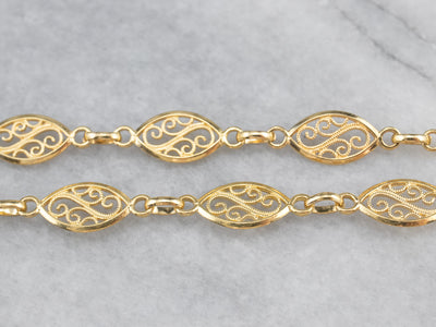 18K Gold Filigree Link Chain Necklace