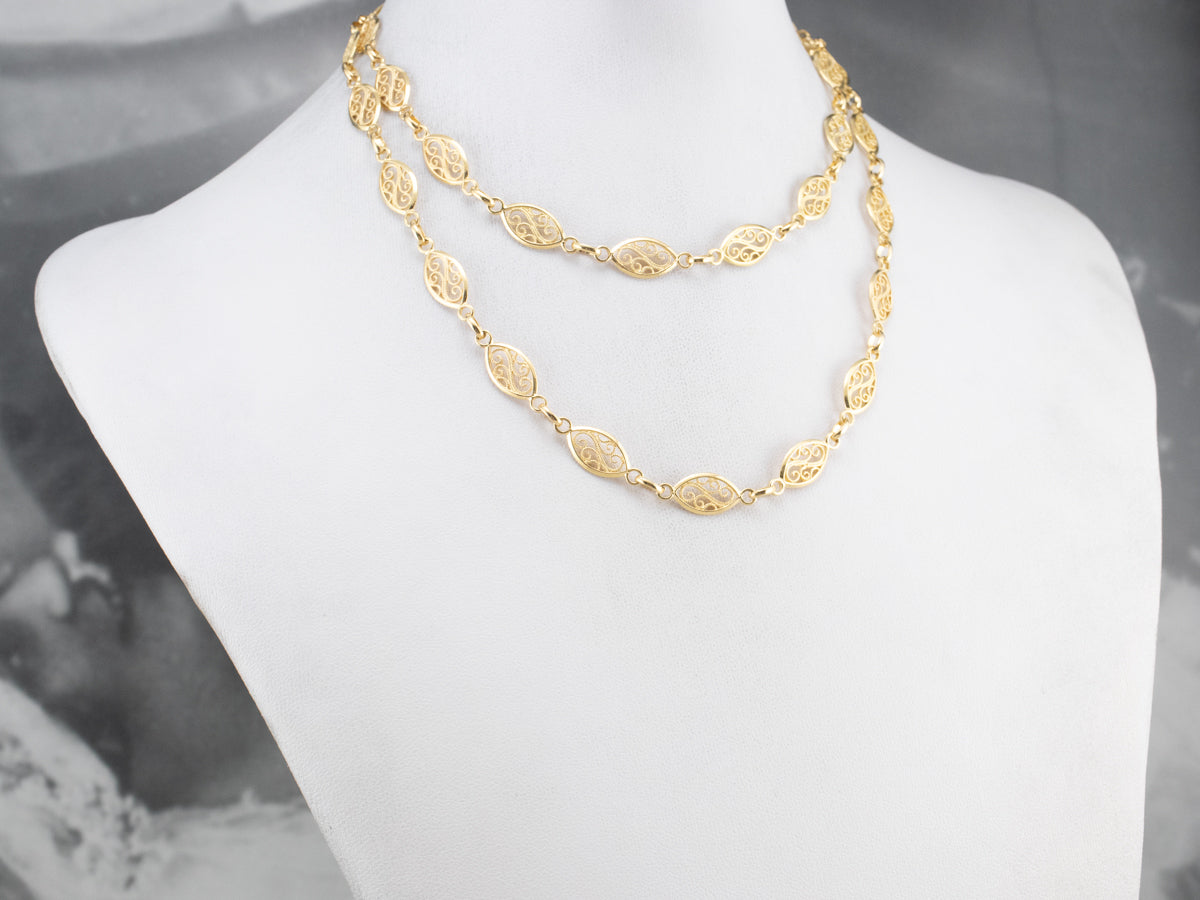 18K Gold Filigree Link Chain Necklace