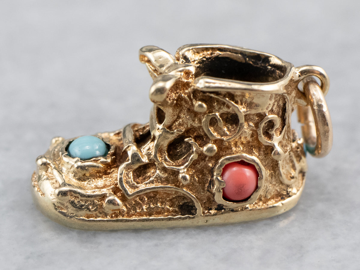 Glass Cabochon Gold Baby Shoe Charm