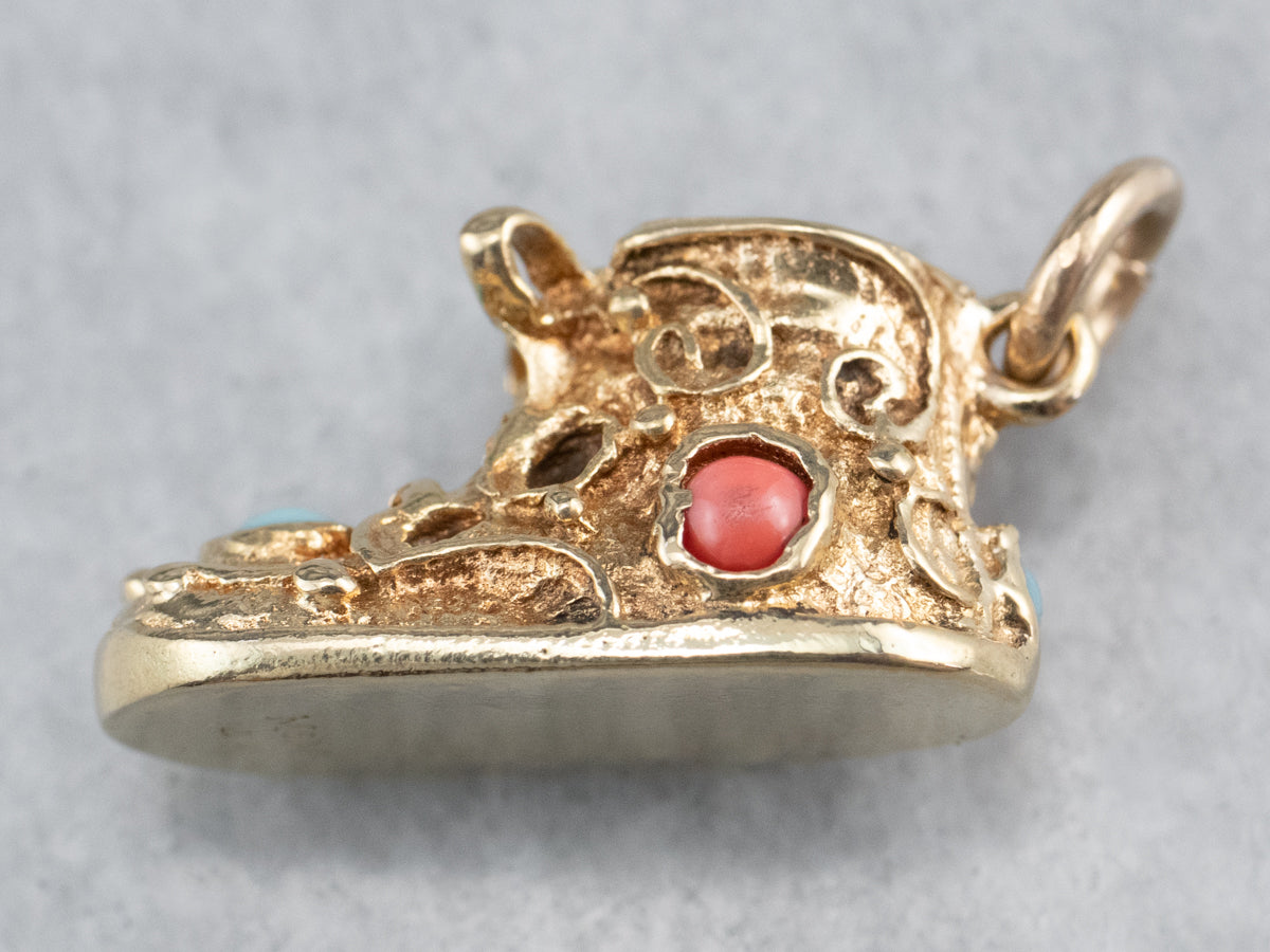 Glass Cabochon Gold Baby Shoe Charm