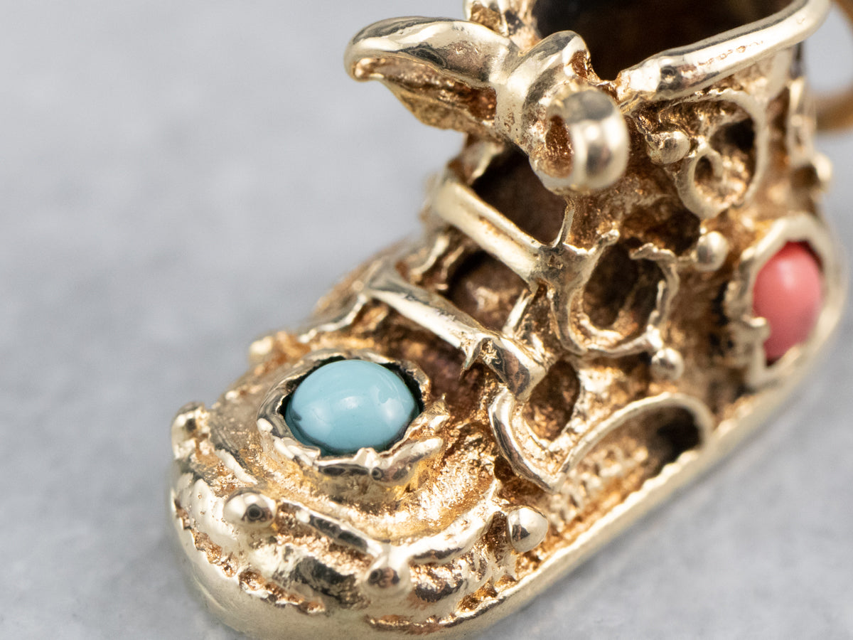 Glass Cabochon Gold Baby Shoe Charm