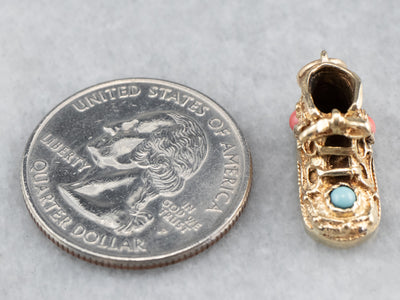Glass Cabochon Gold Baby Shoe Charm