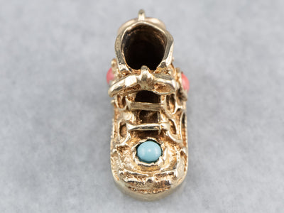 Glass Cabochon Gold Baby Shoe Charm