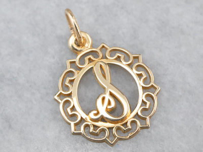 Scrolling Yellow Gold "S" Initial Pendant