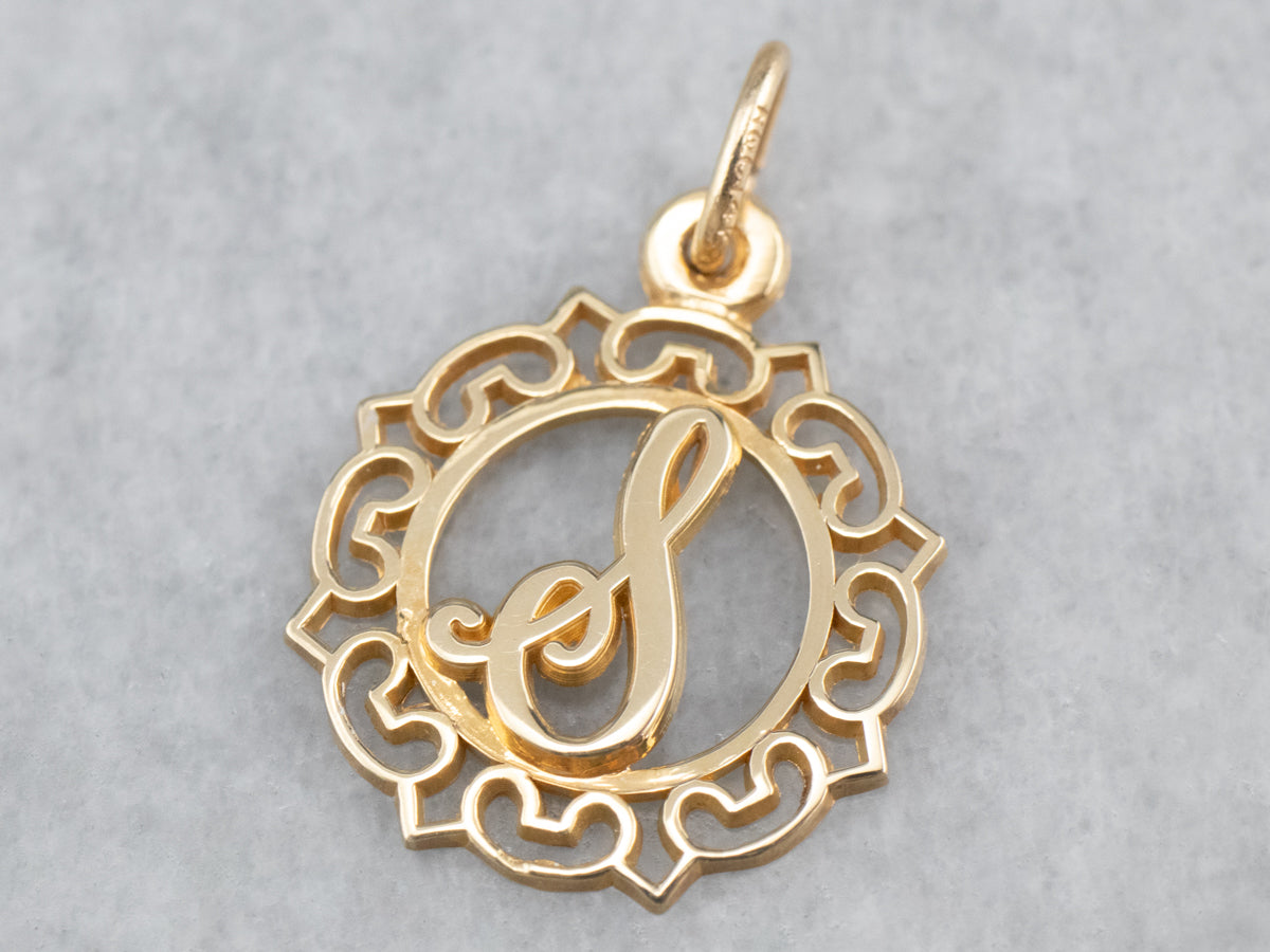 Scrolling Yellow Gold "S" Initial Pendant