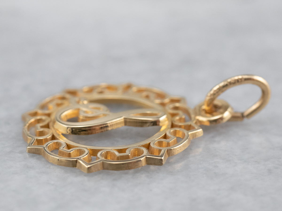 Scrolling Yellow Gold "S" Initial Pendant