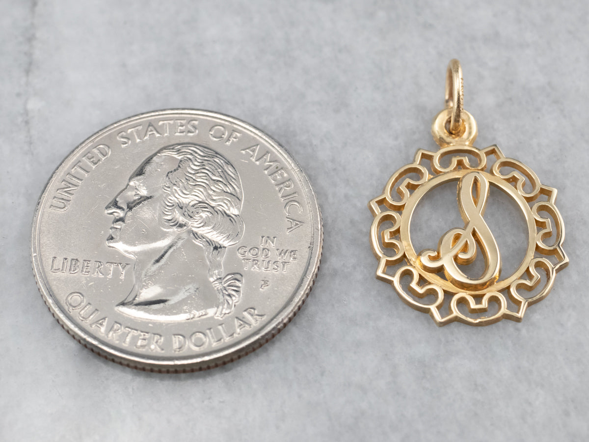 Scrolling Yellow Gold "S" Initial Pendant