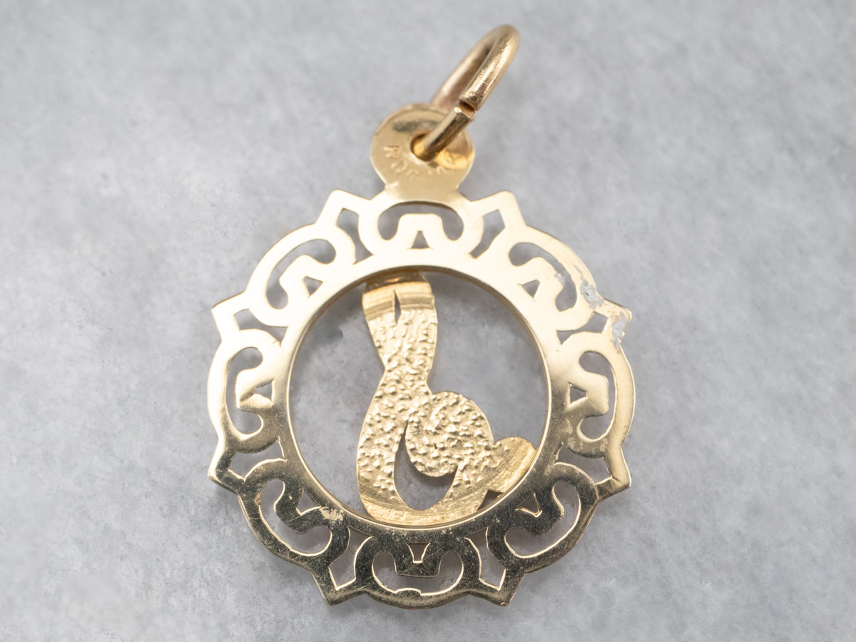 Scrolling Yellow Gold "S" Initial Pendant