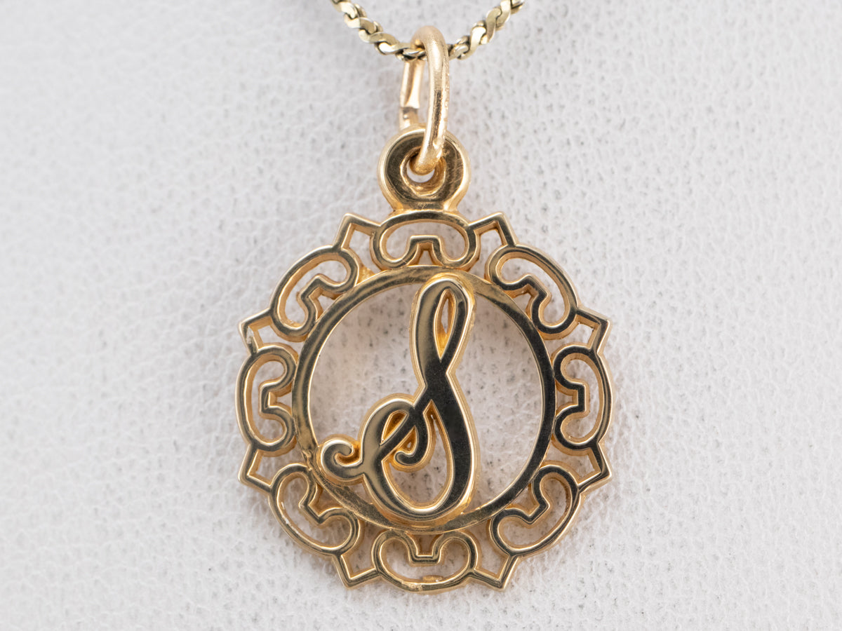 Scrolling Yellow Gold "S" Initial Pendant