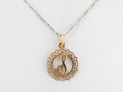 Scrolling Yellow Gold "S" Initial Pendant