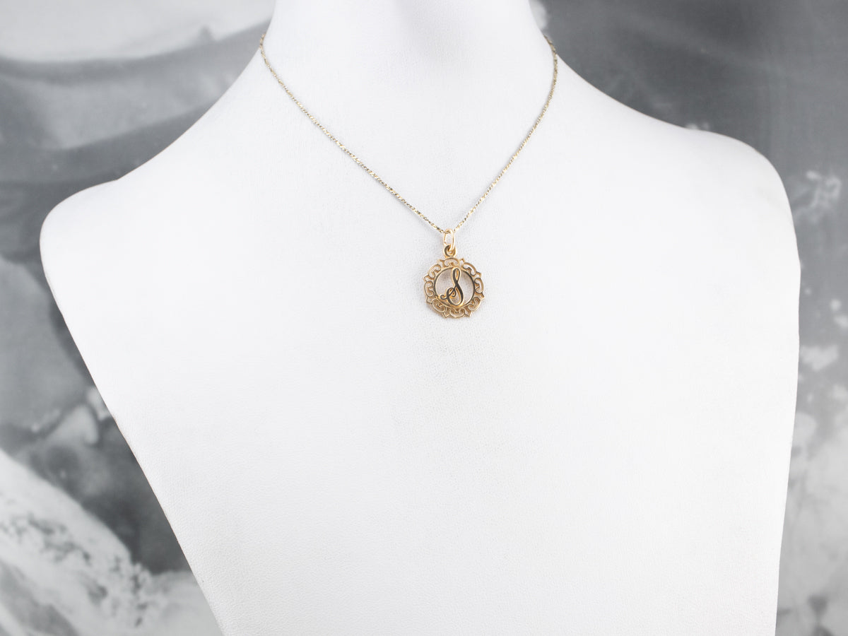 Scrolling Yellow Gold "S" Initial Pendant