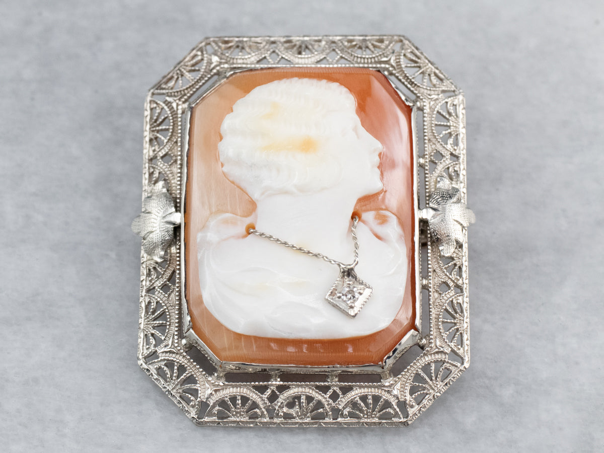 Art Deco Diamond Cameo Pin or Pendant