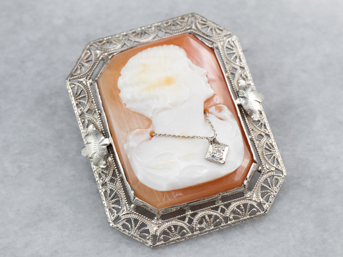 Art Deco Diamond Cameo Pin or Pendant