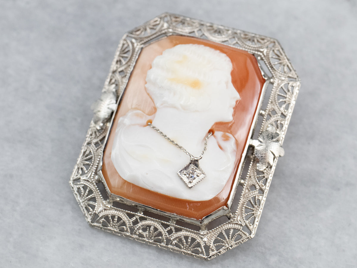 Art Deco Diamond Cameo Pin or Pendant