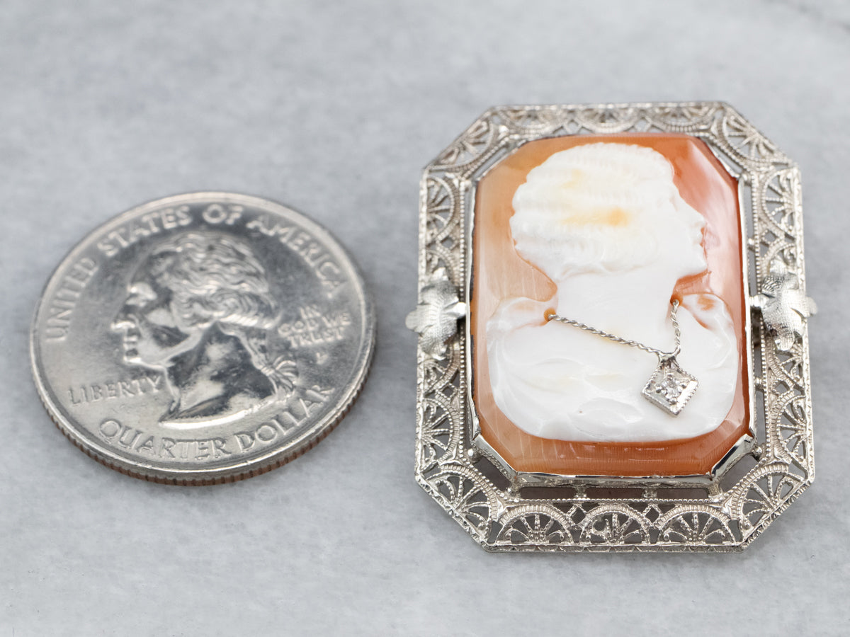 Art Deco Diamond Cameo Pin or Pendant