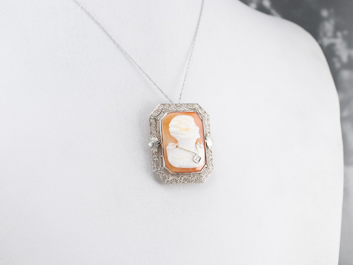 Art Deco Diamond Cameo Pin or Pendant
