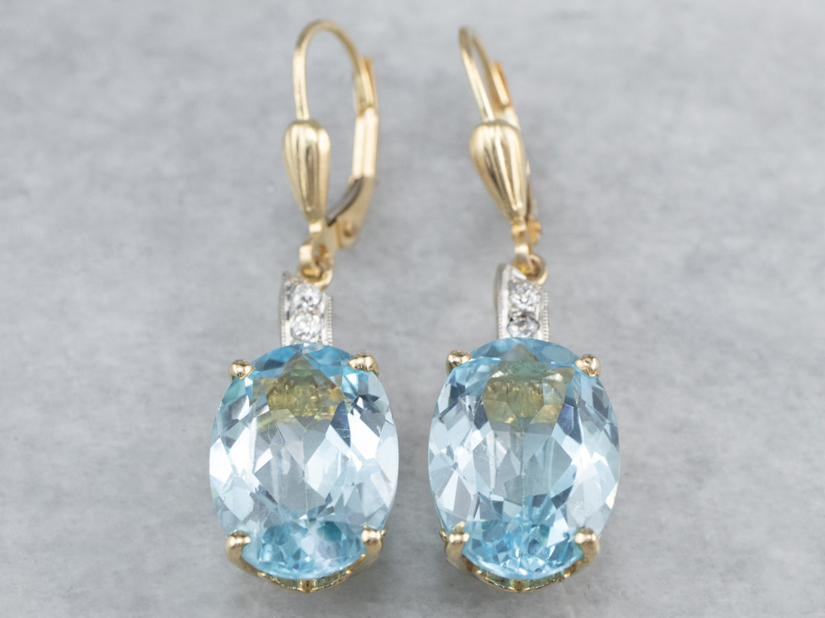 Blue Topaz and Diamond Drop Earrings