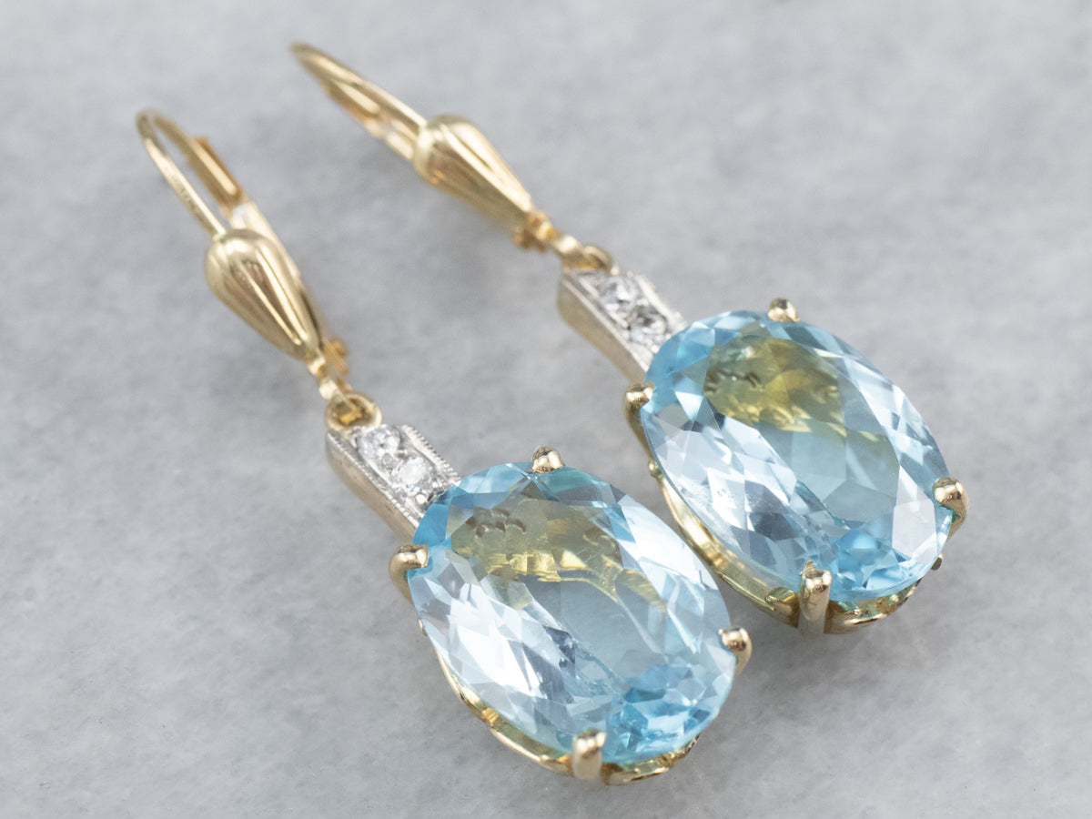 Blue Topaz and Diamond Drop Earrings