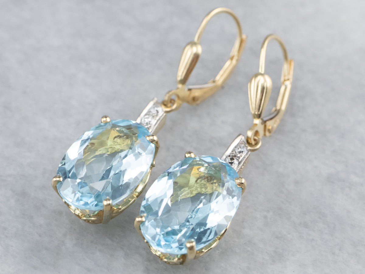 Blue Topaz and Diamond Drop Earrings