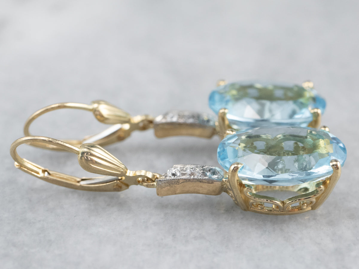 Blue Topaz and Diamond Drop Earrings