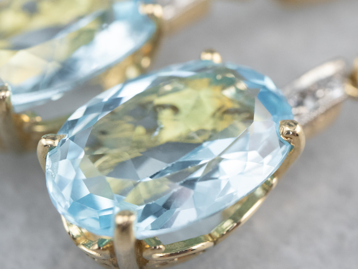 Blue Topaz and Diamond Drop Earrings