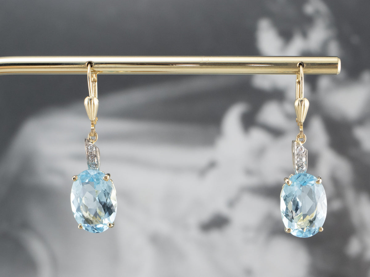 Blue Topaz and Diamond Drop Earrings