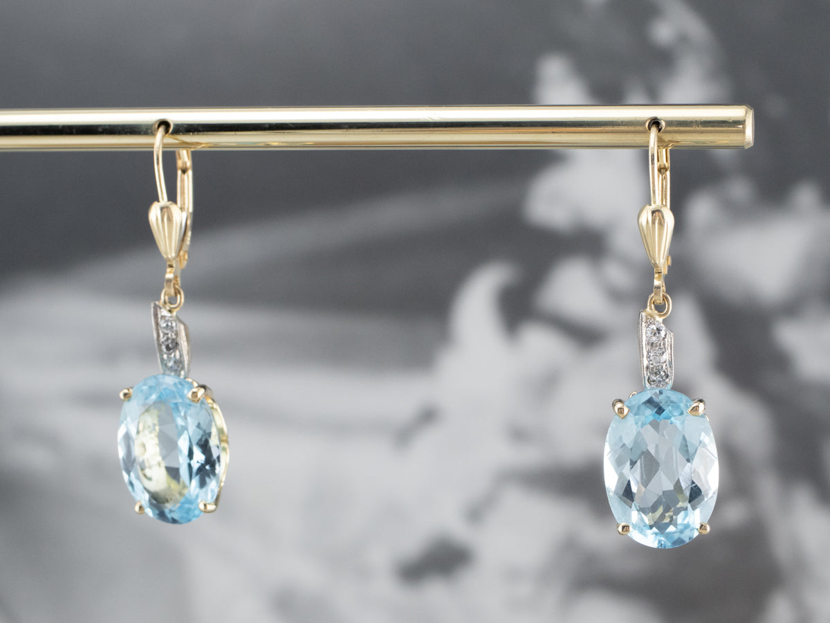 Blue Topaz and Diamond Drop Earrings
