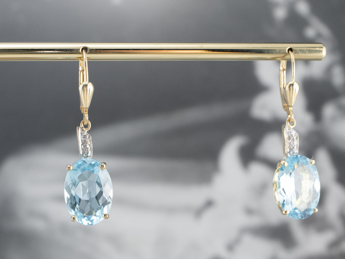 Blue Topaz and Diamond Drop Earrings