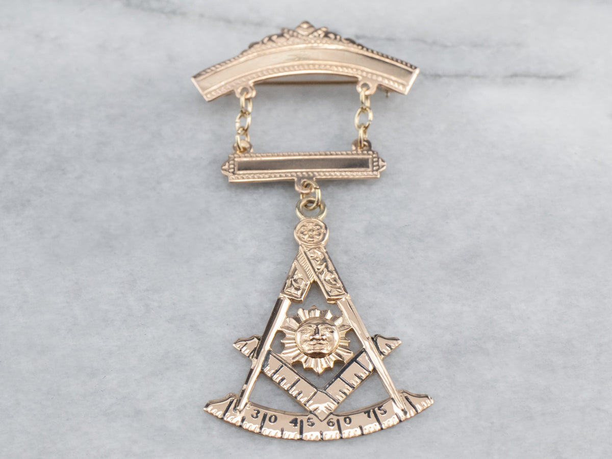 Vintage Masonic Enamel and Gold Medallion Pin