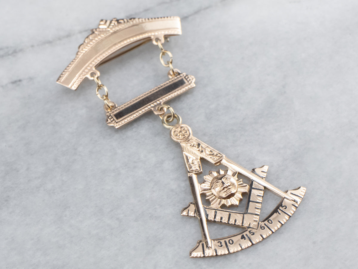 Vintage Masonic Enamel and Gold Medallion Pin