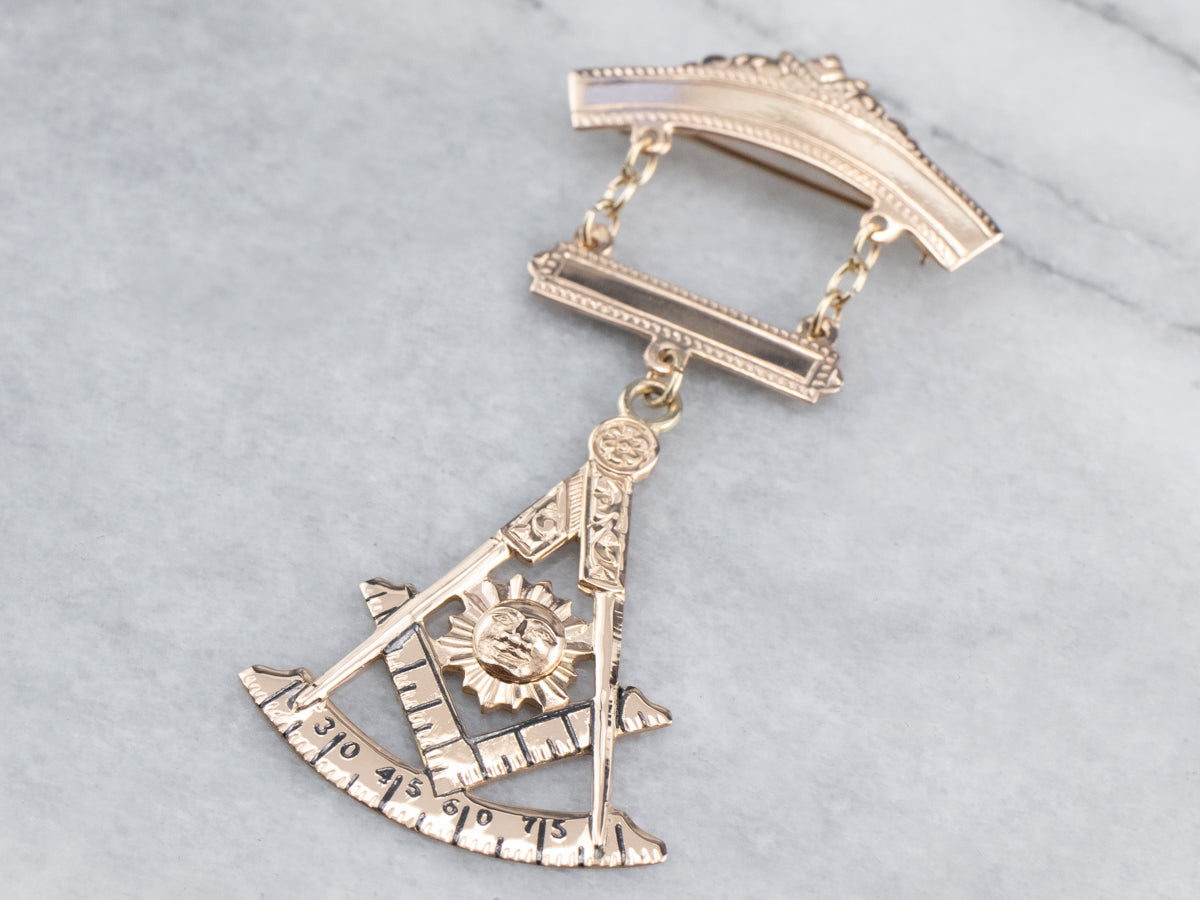 Vintage Masonic Enamel and Gold Medallion Pin