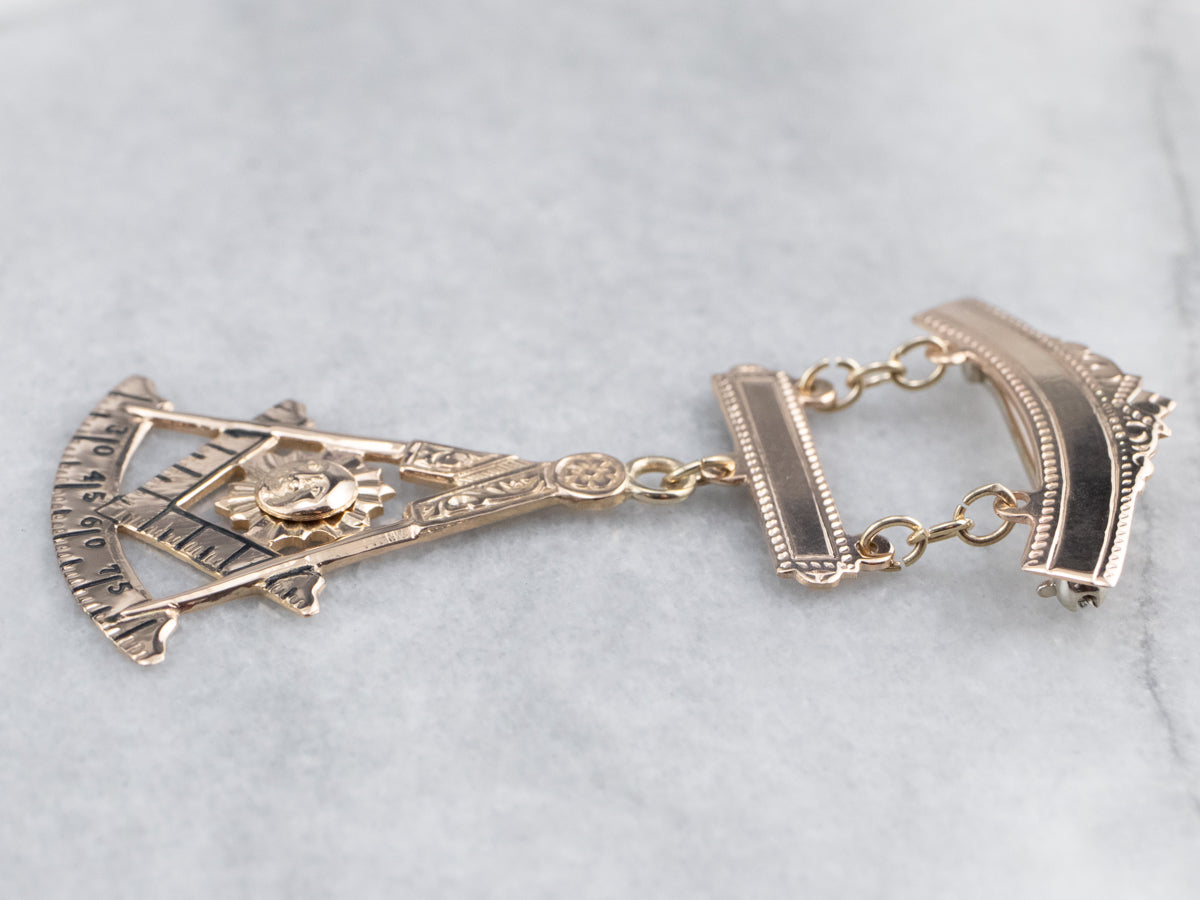 Vintage Masonic Enamel and Gold Medallion Pin