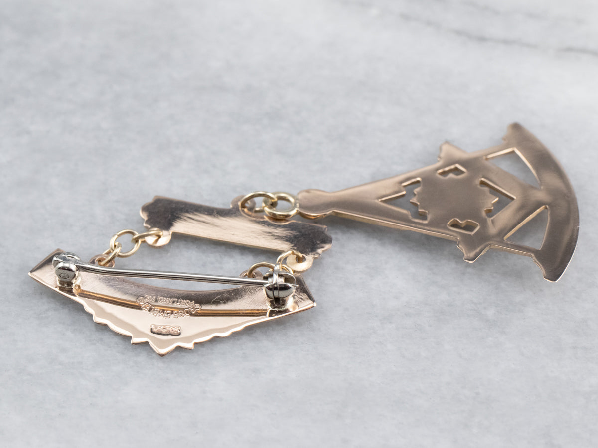 Vintage Masonic Enamel and Gold Medallion Pin