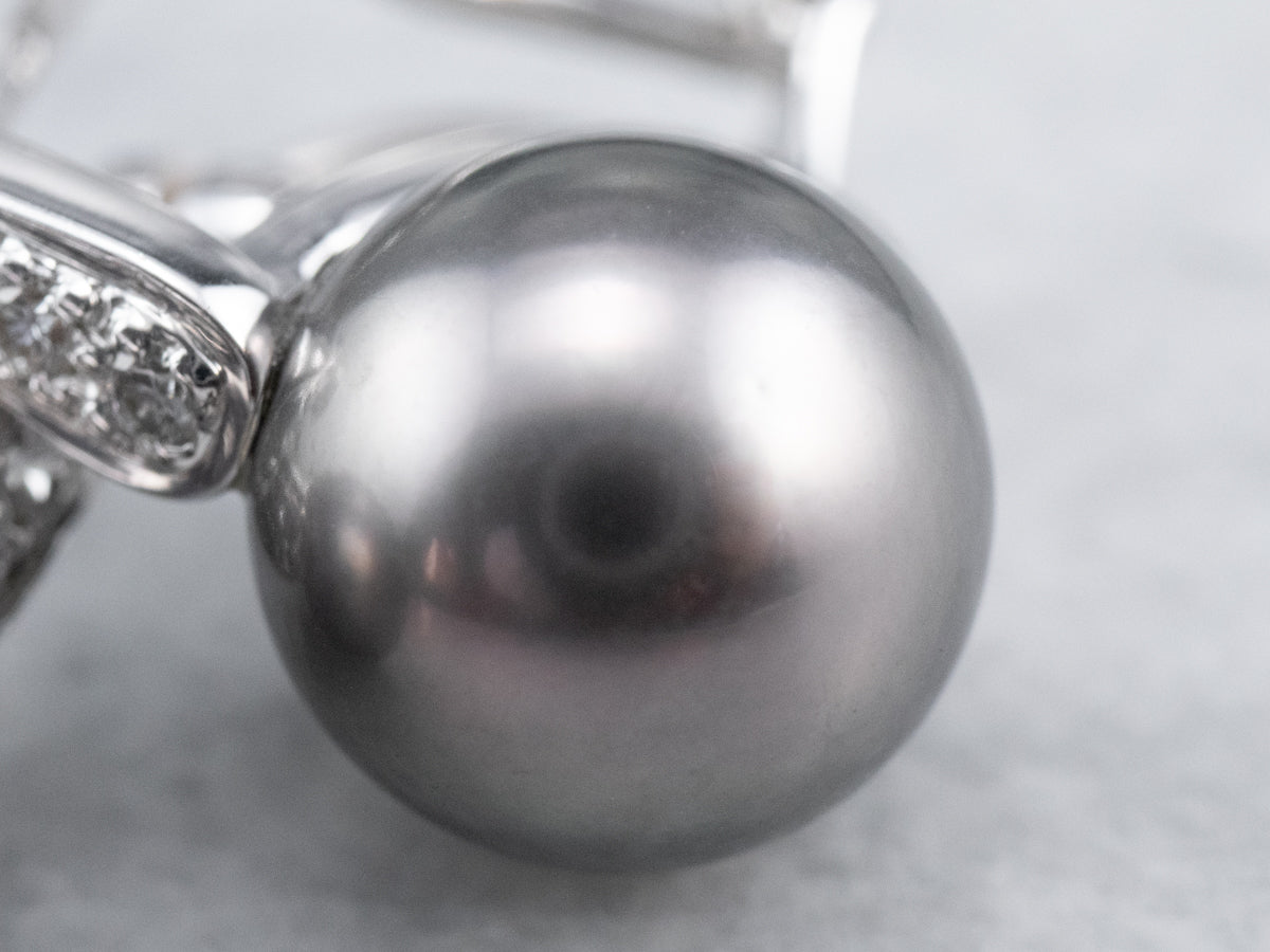 Black Pearl and Diamond Drop Earrings