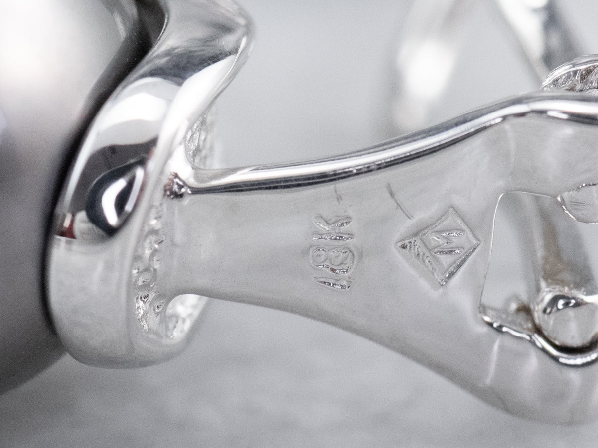 Black Pearl and Diamond Drop Earrings