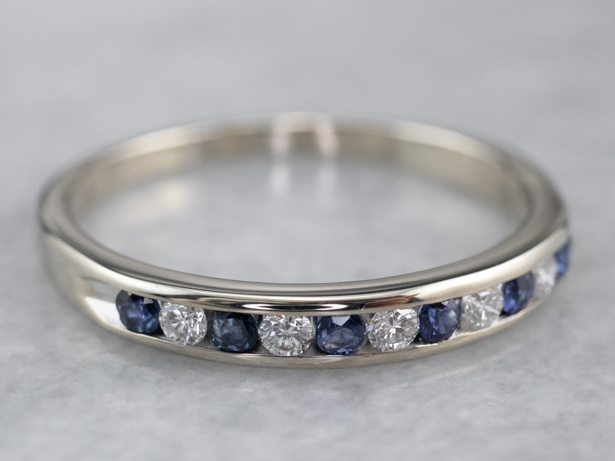 White Gold Sapphire and Diamond Band