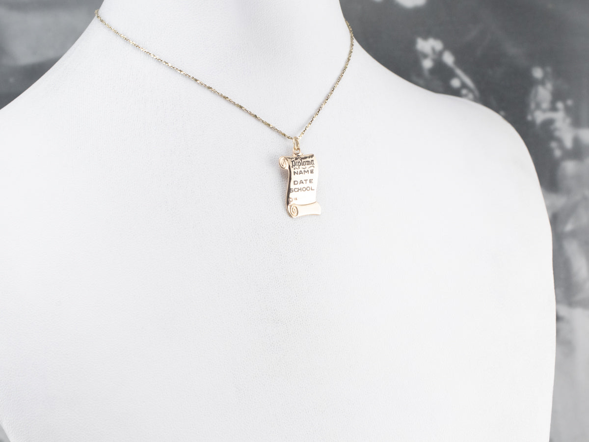 Vintage Enamel Diploma Gold Charm