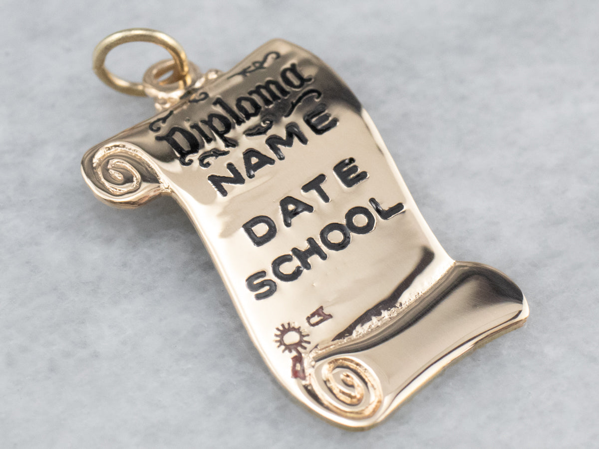 Vintage Enamel Diploma Gold Charm