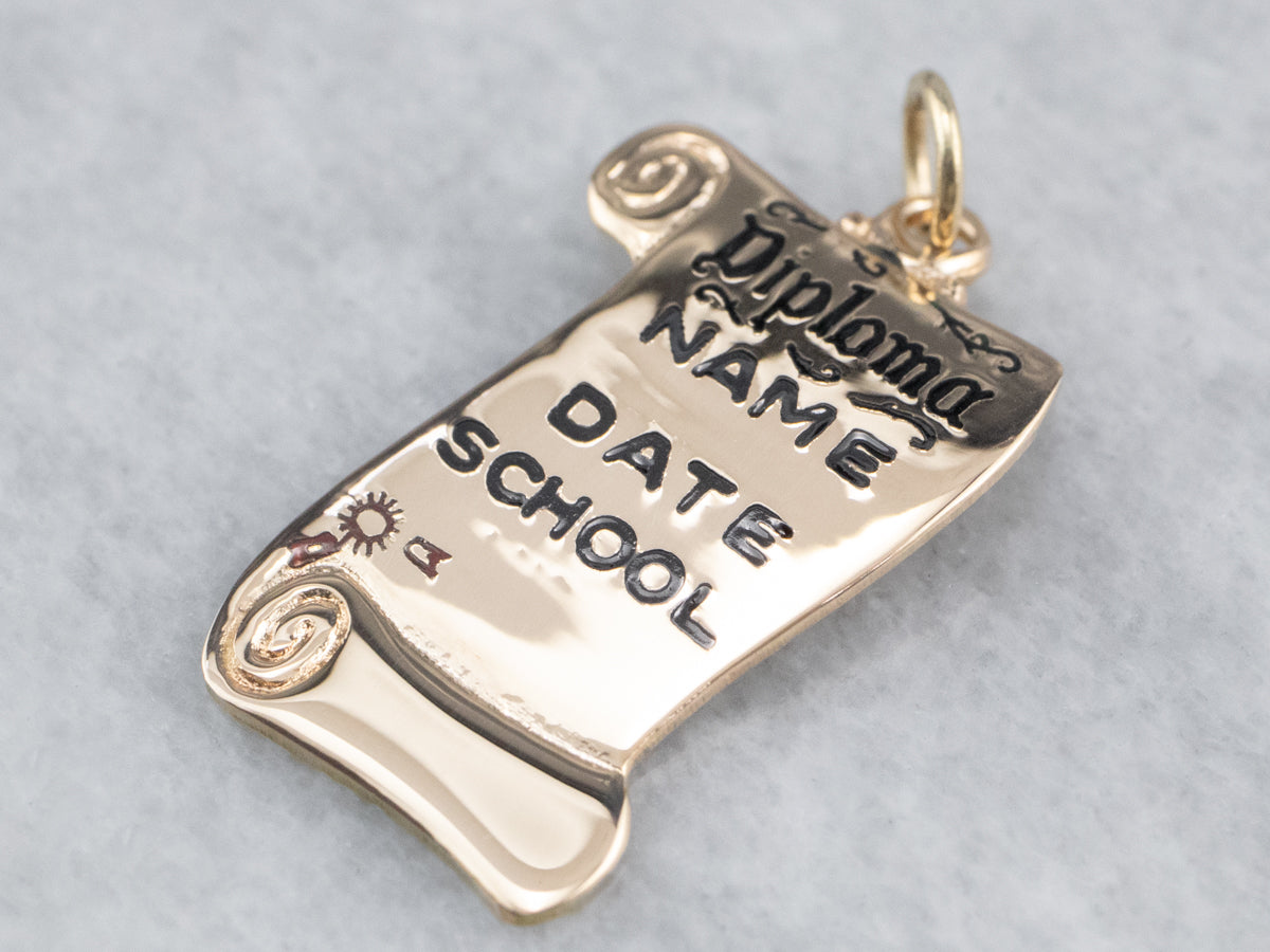 Vintage Enamel Diploma Gold Charm