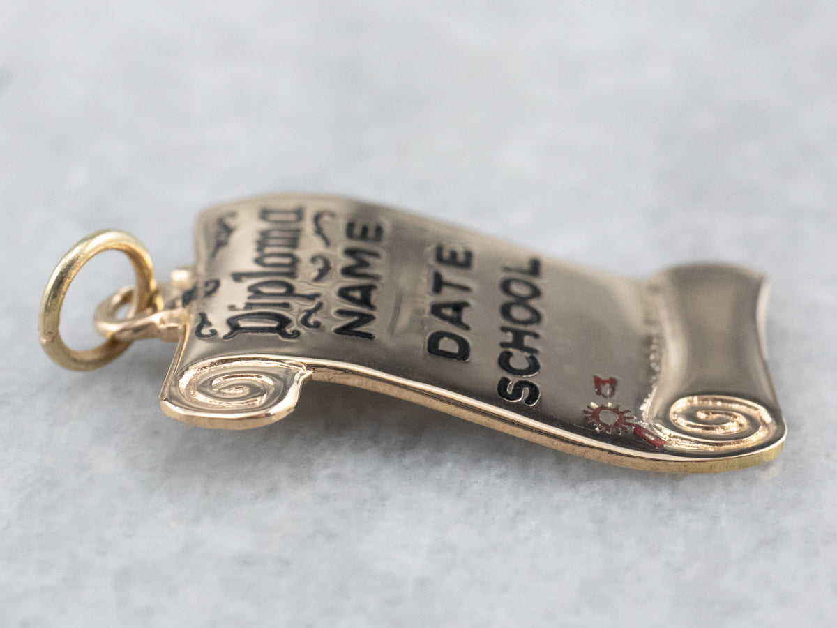 Vintage Enamel Diploma Gold Charm