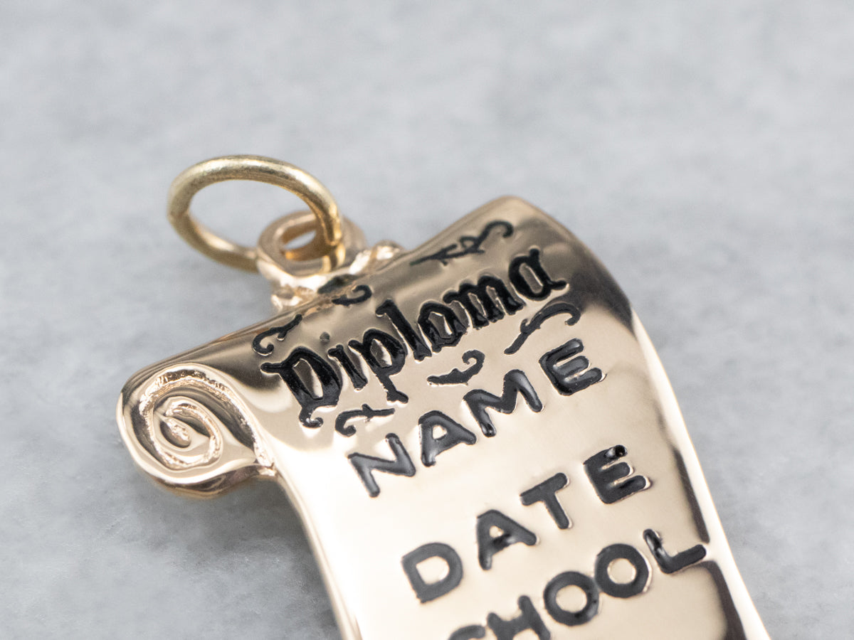Vintage Enamel Diploma Gold Charm