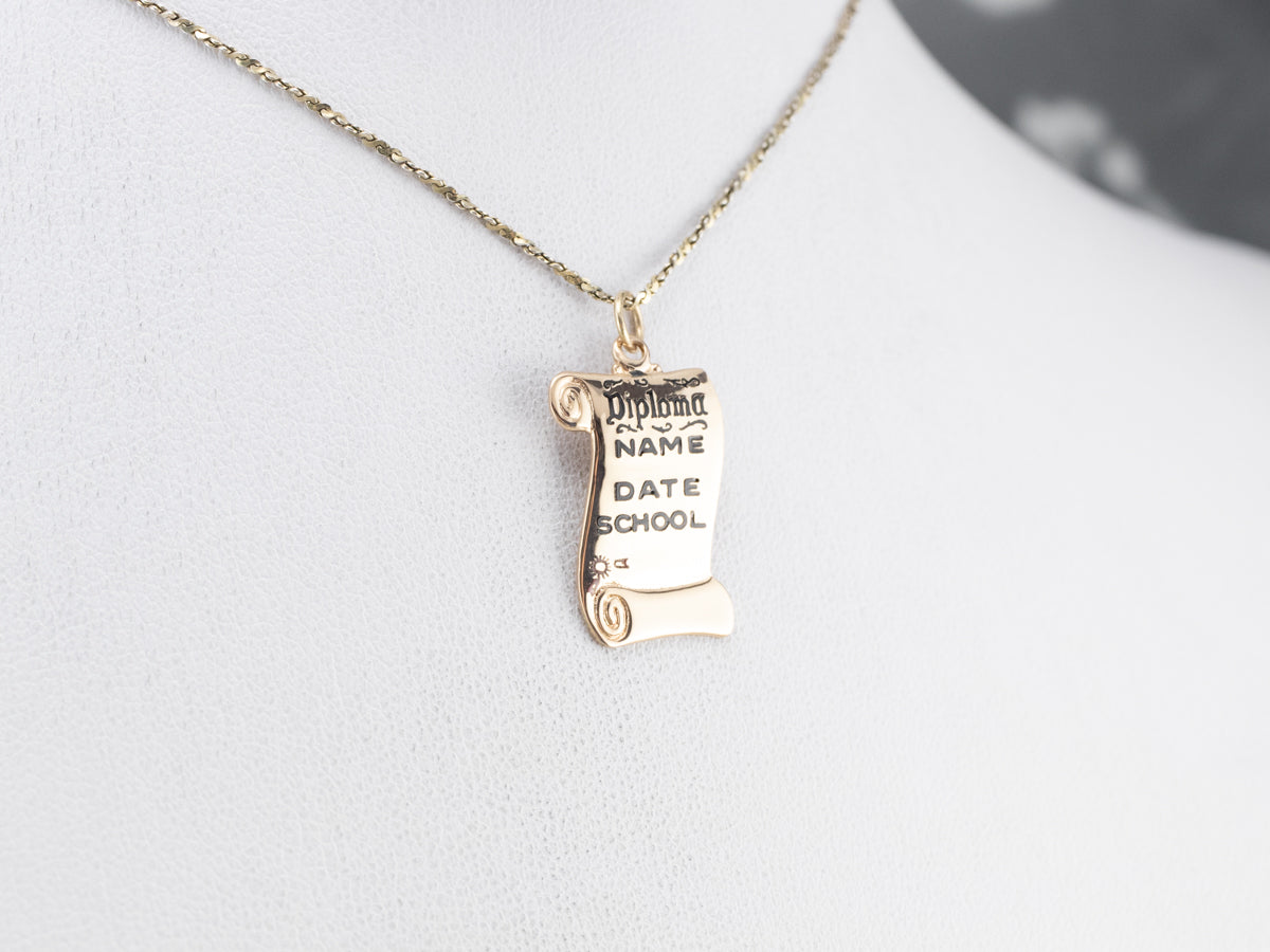 Vintage Enamel Diploma Gold Charm