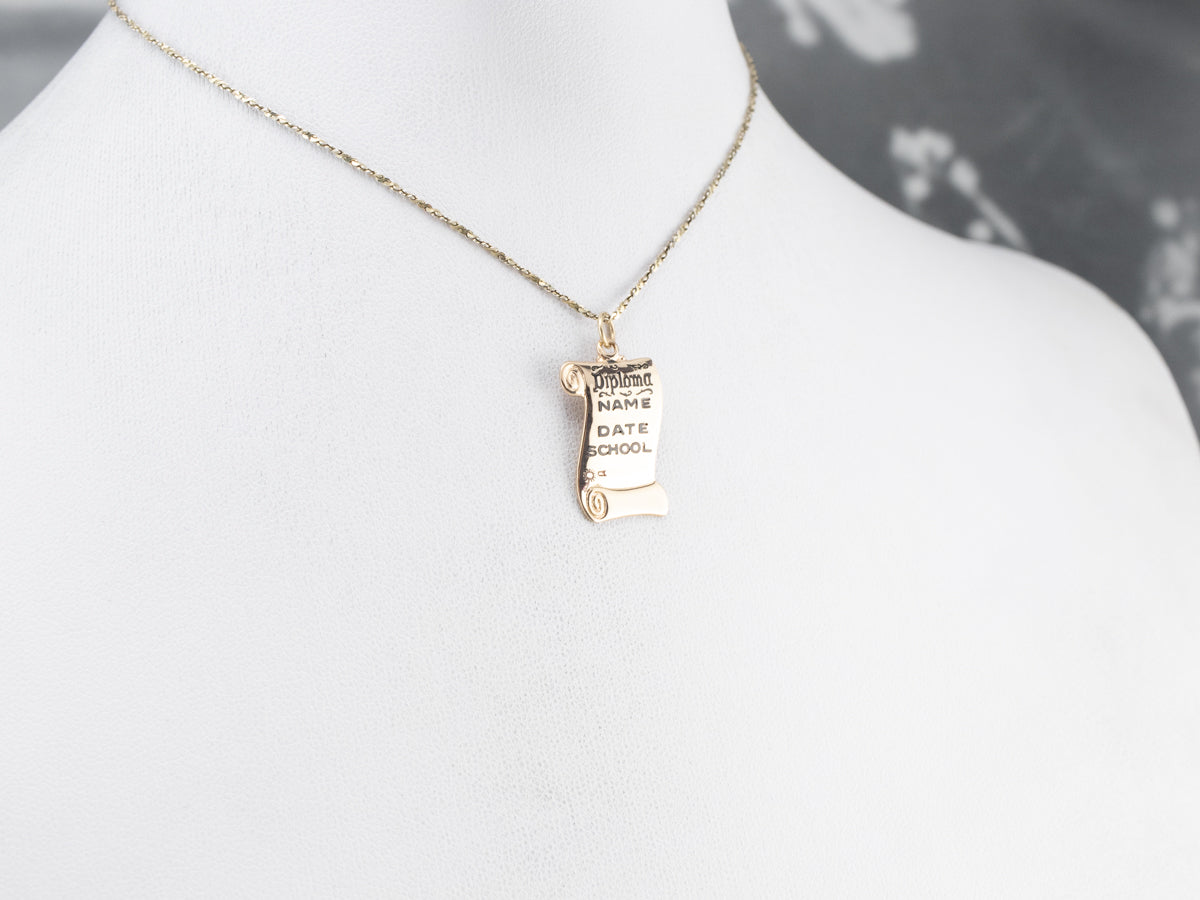 Vintage Enamel Diploma Gold Charm