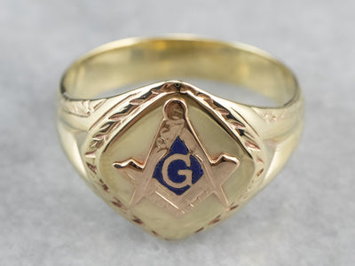Masonic Enamel Gold Signet Ring