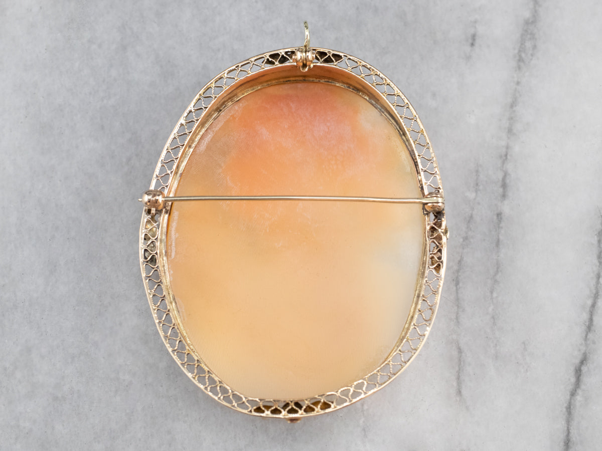 Vintage Bacchante Maiden Cameo Gold Brooch Pendant