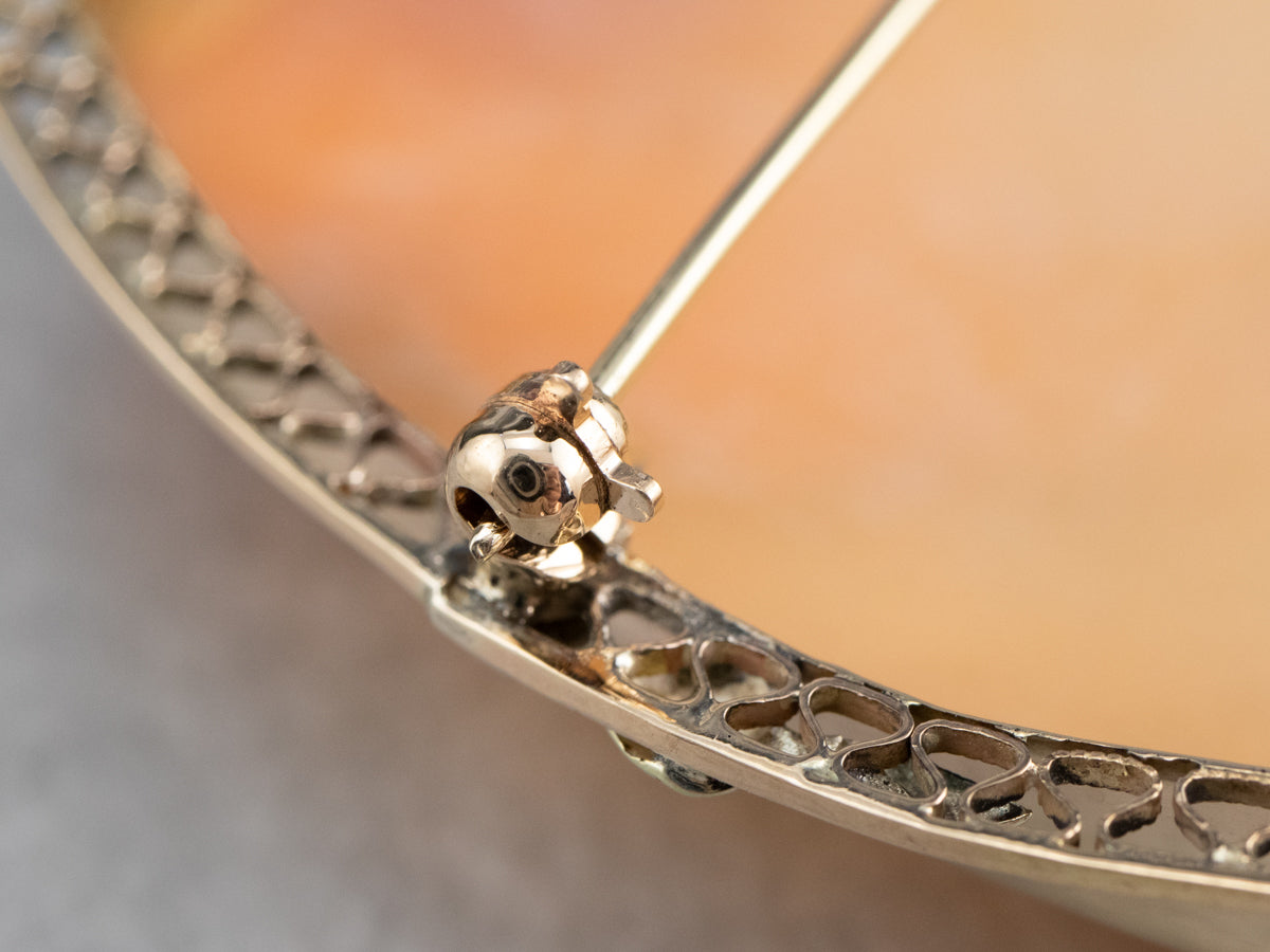 Vintage Bacchante Maiden Cameo Gold Brooch Pendant