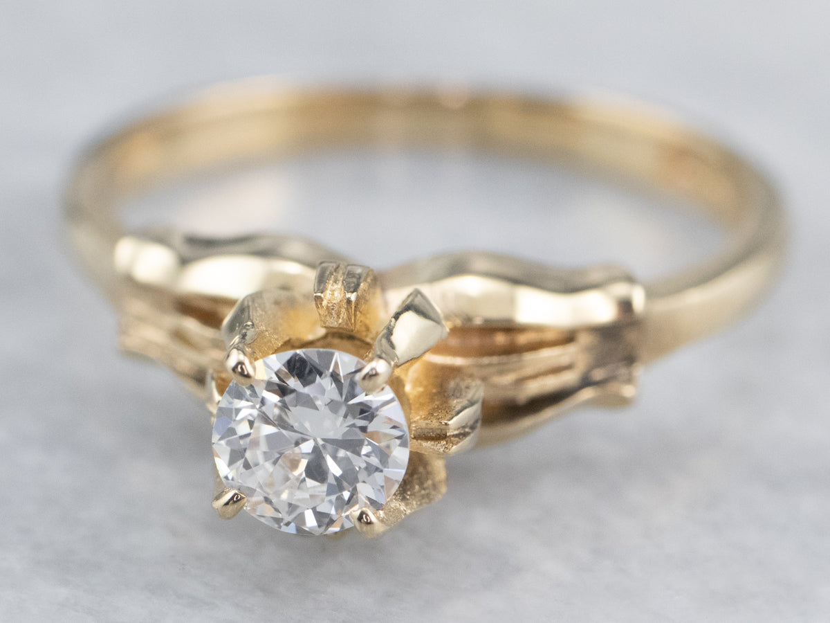 Floral Diamond Gold Solitaire Engagement Ring
